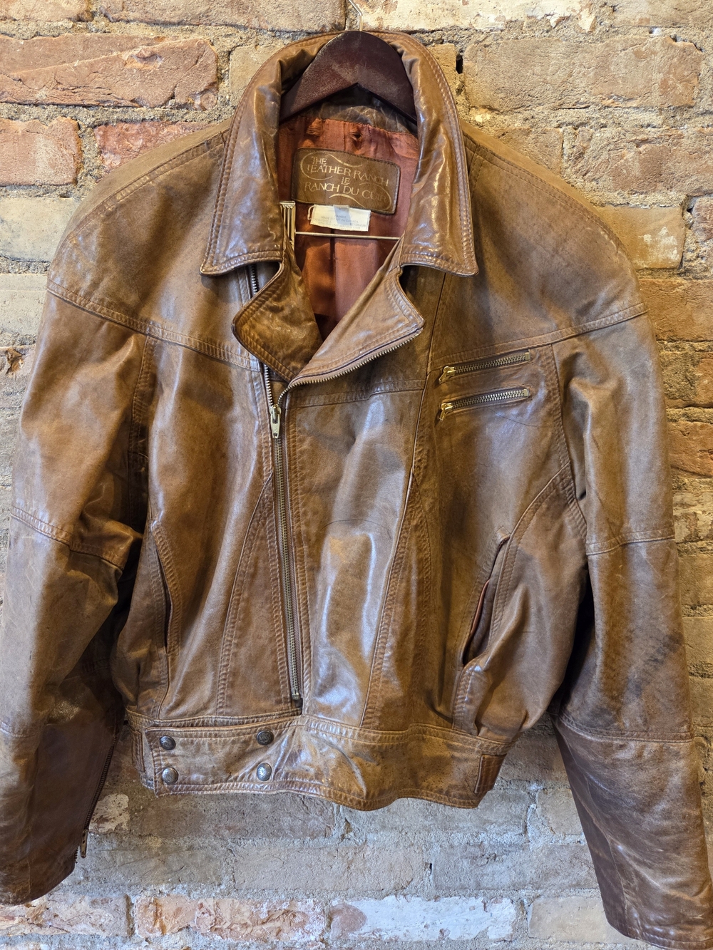 Vintage 80s Leather Ranch Brown Leather Jacket Distress Men’s Motorcycle Style